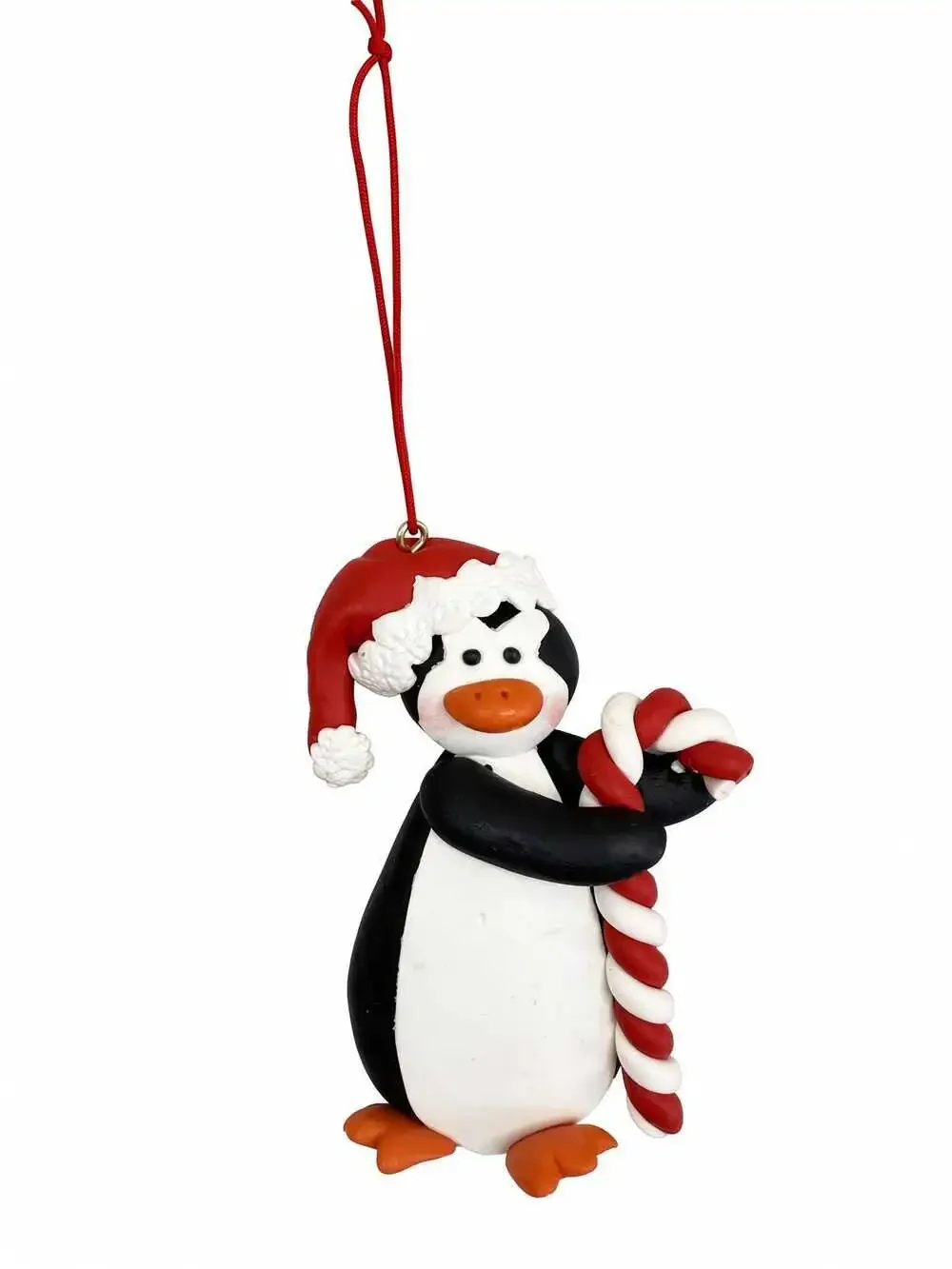 Polymer Clay Penguin Christmas Ornament, Santa Hat, Candy Cane, Holiday Decor